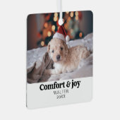 心地よい&ジョイ写真と名前クリスマスモダン メタルオーナメント (正面右)