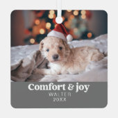 心地よい&ジョイ写真と名前クリスマスモダン メタルオーナメント (裏面)