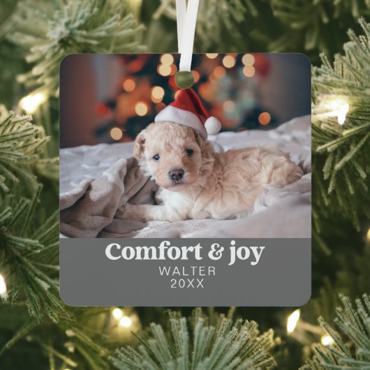 心地よい&ジョイ写真と名前クリスマスモダン メタルオーナメント (インサイチュ)