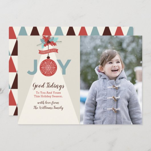 心地よい&ジョイ幾何学的クリスマスフォトカード シーズンカード (正面/裏面)