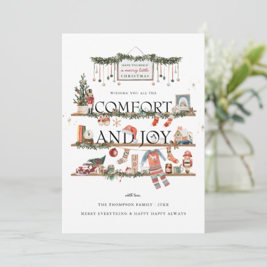 心地よい&ジョイ |クリスマスフォトホリデーカード シーズンカード (スタンド正面)