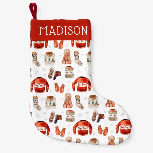 心地よい&ジョイ |水彩クリスマスイラストレーション スモールクリスマスストッキング (正面)