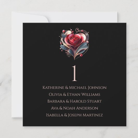 心形モダンバラの結婚座席表 –  招待状 (正面)