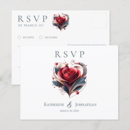 心形モダンバラ-RSVP-s結婚- ポストカード
