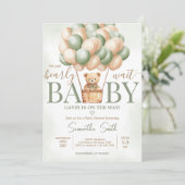 心待ちグリーンホットエアバルーン赤ちゃんシャワー 招待状 (スタンド正面)