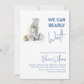 心待ちシロクマ青い冬の男の子の赤ちゃんシャワー 招待状 (正面)