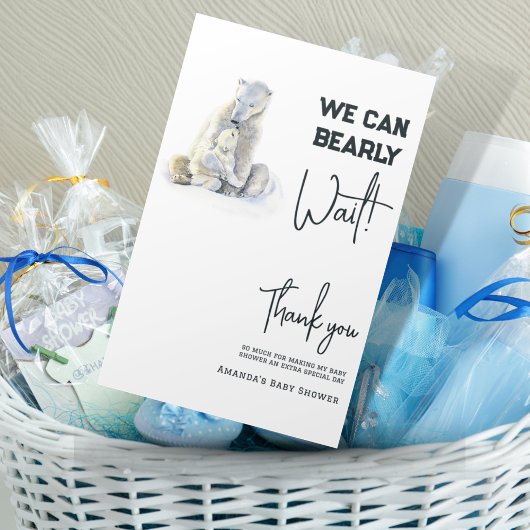 心待ち極熊ピンクの女の子の赤ちゃんシャワー サンキューカード