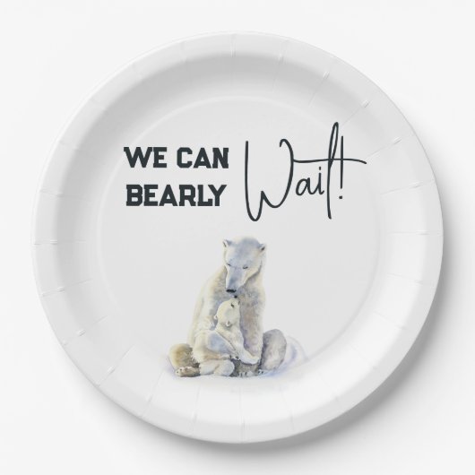 心待ち極熊ピンクの女の子の赤ちゃんシャワー ペーパープレート (正面)