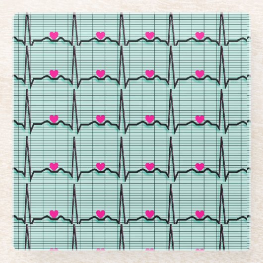 心心電図ストリップ   ガラスコースター (正面)