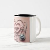 心情気に:ハート型の聴診器マグカップ ツートーンマグカップ (正面右)