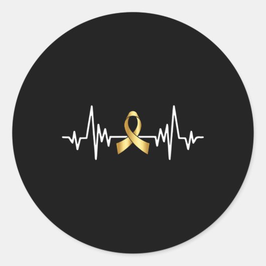 心拍と金ゴールドリボン小児がん患者 ラウンドシール (正面)