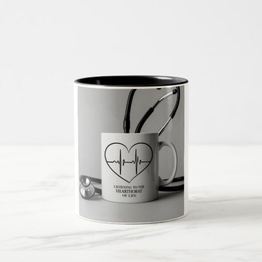 心拍付きカフェイン:聴診器マグカップ ツートーンマグカップ (中央)