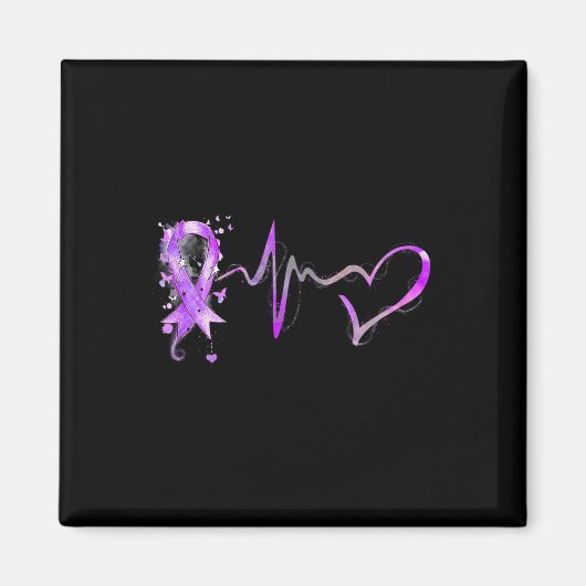 心拍紫色のリボン膵臓がんの発生 マグネット (正面)