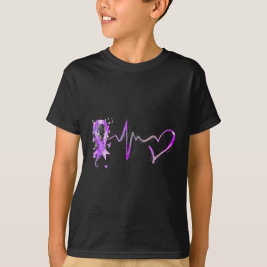 心拍紫色のリボン膵臓がんの発生 Tシャツ (正面)