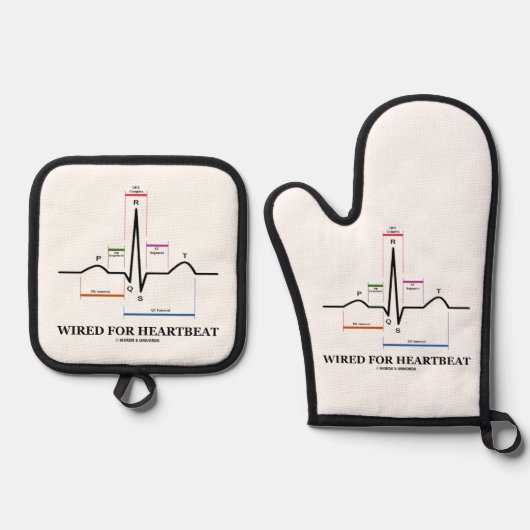 心拍ECG/EKG洞調律のための配線 鍋つかみ&鍋敷きセット (正面)