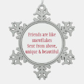 心暖まるような友情のクリスマスのオーナメント スノーフレークピューターオーナメント (正面)