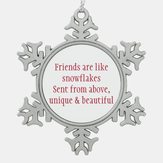 心暖まるような友情のクリスマスのオーナメント スノーフレークピューターオーナメント (正面)