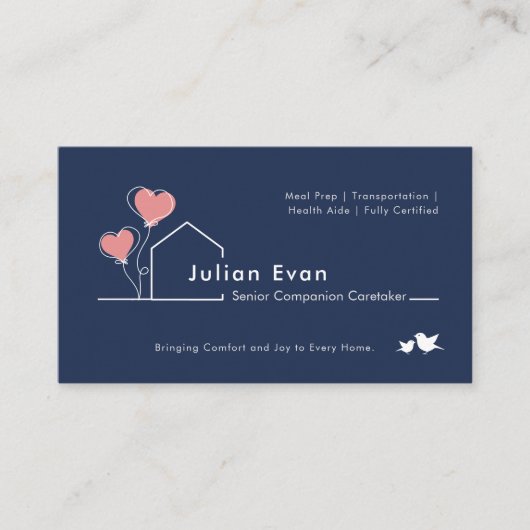 心温まるハウスネイビーブルー介護者サービス 名刺 (正面)
