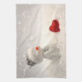 心温まる愛を持つクリスマス雪だるま キッチンタオル (縦)