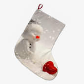 心温まる愛を持つクリスマス雪だるま ラージクリスマスストッキング (正面 (吊り時))