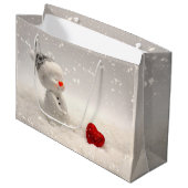 心温まる愛を持つクリスマス雪だるま ラージペーパーバッグ (正面アングル)