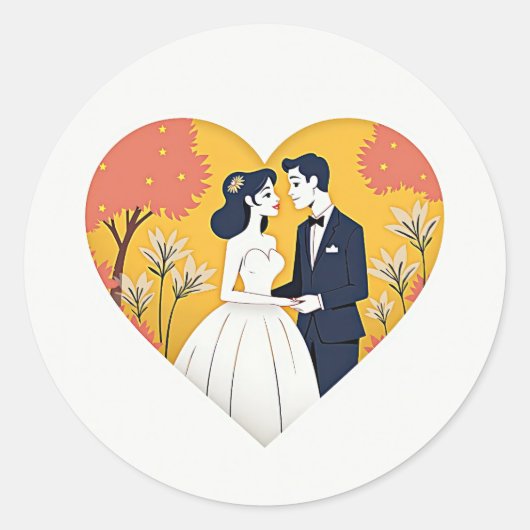 心温まる結婚シーンのステッカー ラウンドシール (正面)