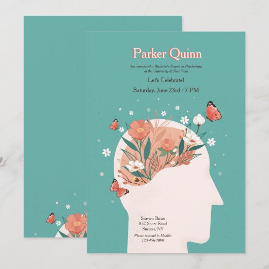 心理学の卒業招待状 招待状 (正面/裏面)
