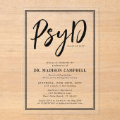 心理学の博士卒業式パーティー アクリル招待状 (正面)