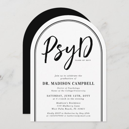 心理学の博士卒業式パーティー 招待状 (正面/裏面)