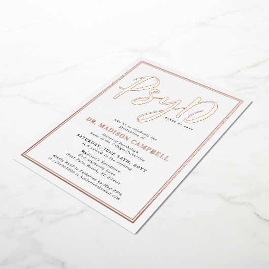 心理学の博士卒業式パーティー 箔招待状 (回転した状態)