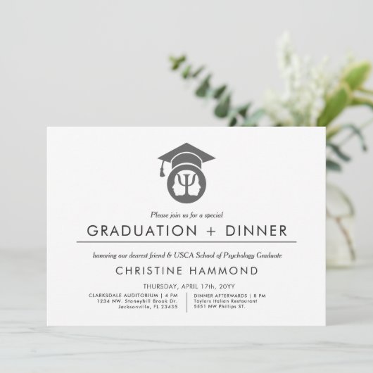 心理学の学校卒業 |ミニマル招待状 招待状 (スタンド正面)