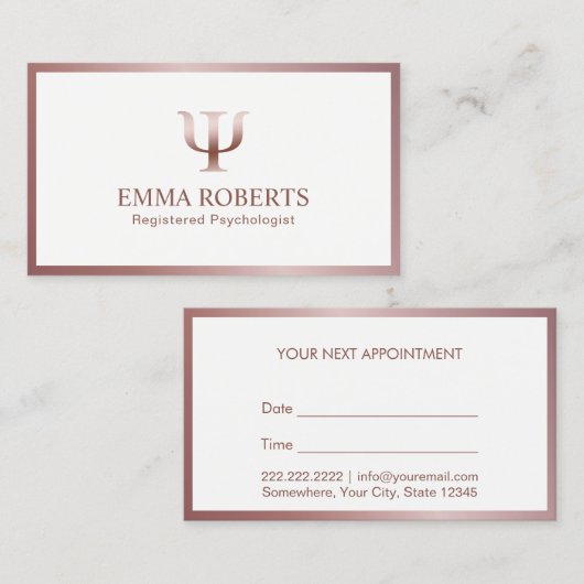 心理学者のカウンセラーのばら色の金ゴールドフレームのアポイントメント 予約カード (正面/裏面)