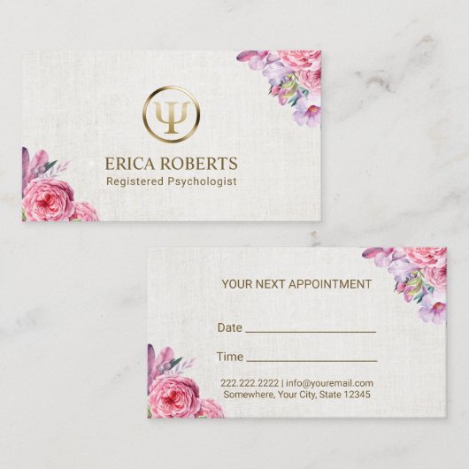 心理学者のカウンセラーのエレガントな花のアポイントメント 予約カード (正面/裏面)