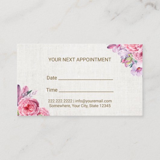 心理学者のカウンセラーのエレガントな花のアポイントメント 予約カード (裏面)