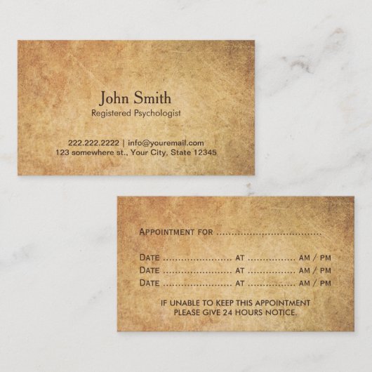心理学者のヴィンテージのアポイントメント 予約カード (正面/裏面)
