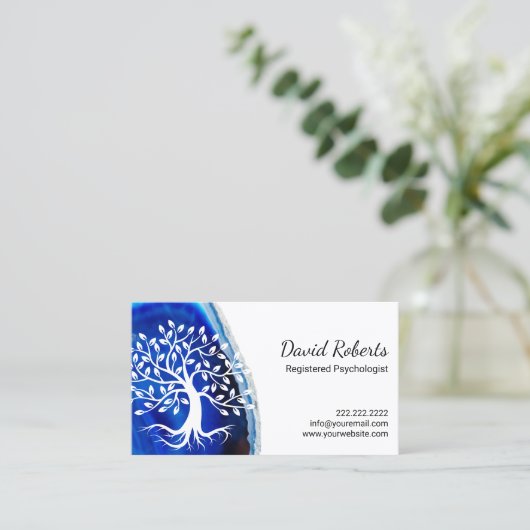 心理学者カウンセラーモダンブルーアガテの木 予約カード (スタンド正面)