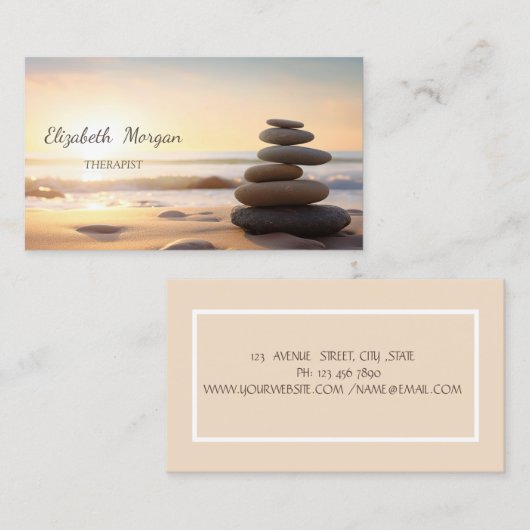 心理学者セラピスト禅ストーンズサンセット 名刺 (正面/裏面)