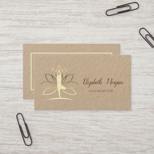 心理学者セラピスト、金ゴールドシルエット、ロータス、ヨガ 名刺 (正面/裏面インサイチュ)