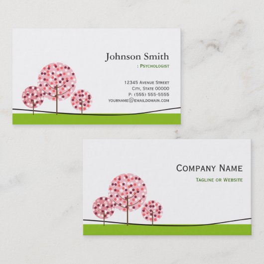 心理学者 – かわいいピンクの願いツリーのロゴ 名刺 (正面/裏面)