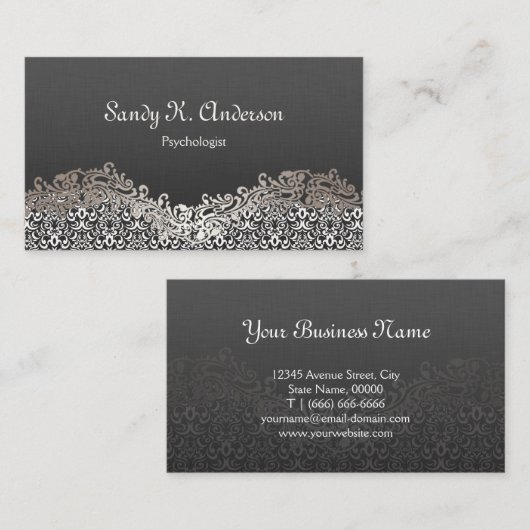 心理学者 - エレガントなダマスクレース 名刺 (正面/裏面)