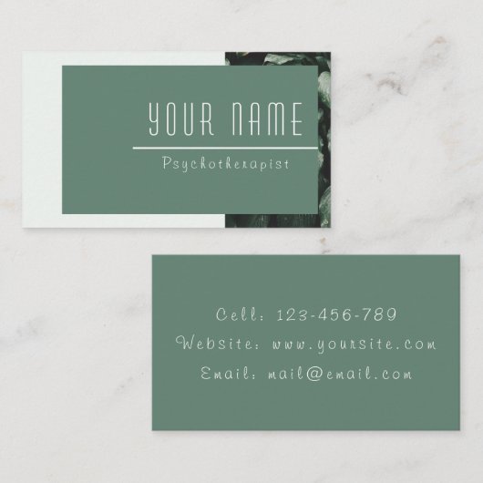 心理療法士の穏やかなグリーンミニマル自然 名刺 (正面/裏面)