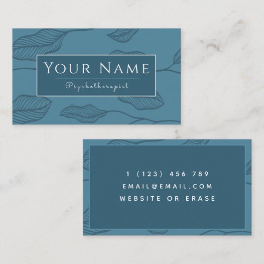 心理療法士の穏やかな葉の植物パターン自然 名刺 (正面/裏面)