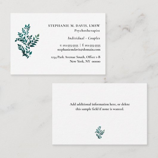 心理療法士グリーンプラントユーロ名刺 名刺 (正面/裏面)