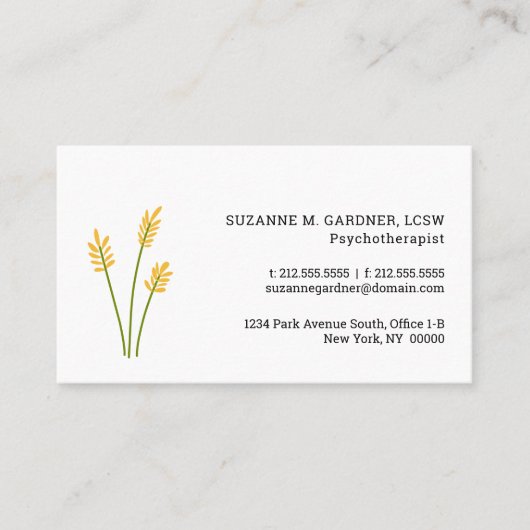 心理療法士シンプルイエローフラワービジネスカード 名刺 (正面)