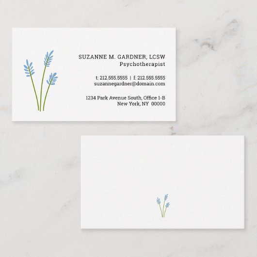 心理療法士シンプルブルーフラワービジネスカード 名刺 (正面/裏面)