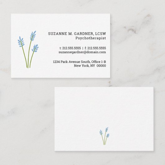 心理療法士シンプルブルーフラワーユーロ 名刺 (正面/裏面)