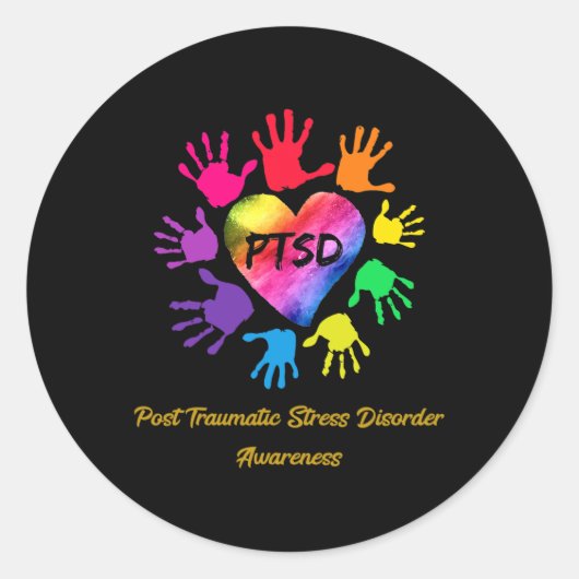 心的外傷後ストレス障害認識度ハンズGif ラウンドシール (正面)