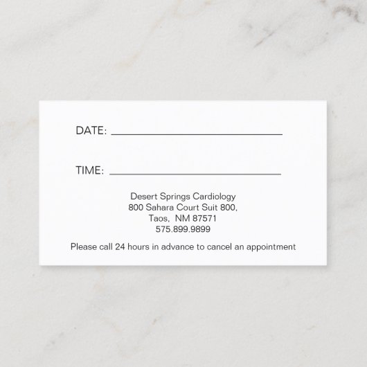 心臓専門医の事業とアポイントメント 名刺 (裏面)