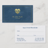 心臓専門医、ブルーキャンバスゴールデンフレーム&ハート 予約カード (正面/裏面)