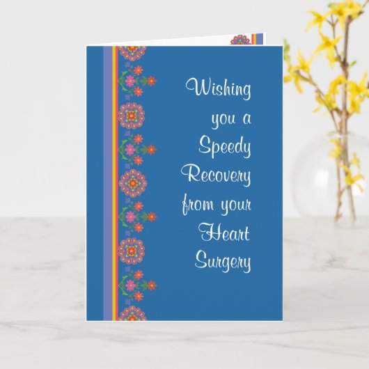 心臓手術のRangoliのボーダー青からよく得て下さい カード (黄色い花)
